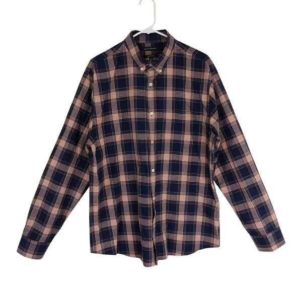 Banana Republic Dress Shirt Mens Untucked Slim Fit Plaid Size XL 100% Cotton - Picture 1 of 11